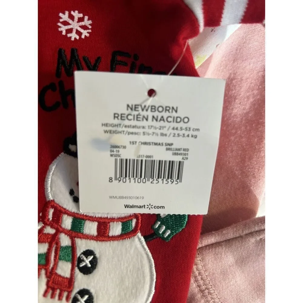 Holiday Time Sleep & Play Footed One Piece Sleepwear My First Christmas Newborn